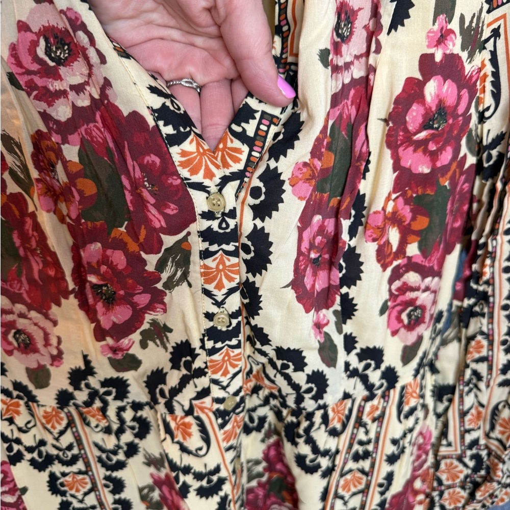 Women's Floral Maxi Dress in Cream with Pink Roses - Picture 4 of 14
